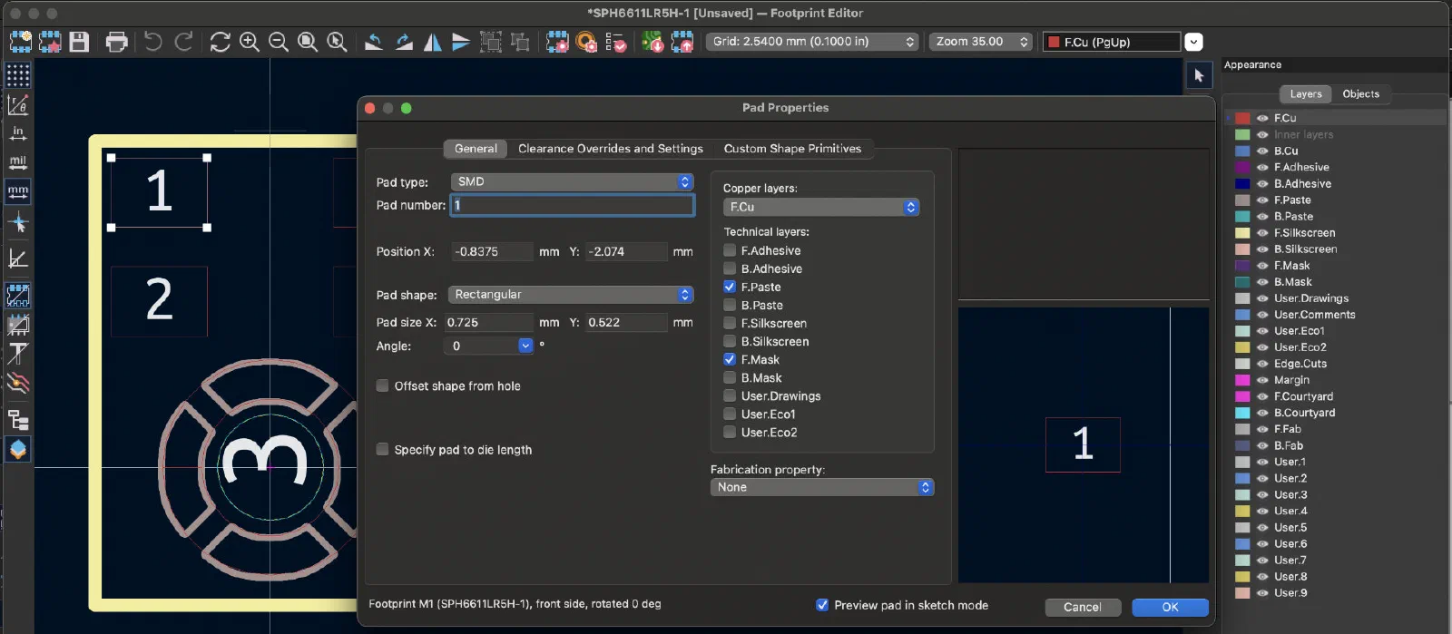 creating a footprint in KiCad