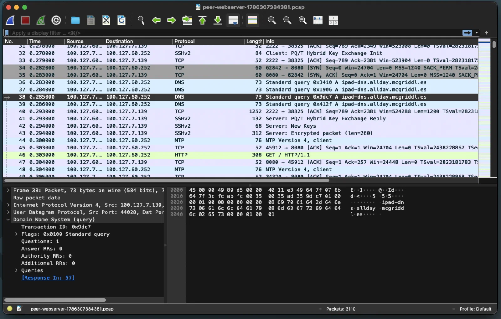 Overlay traffic captured from inside the tab, open in Wireshark